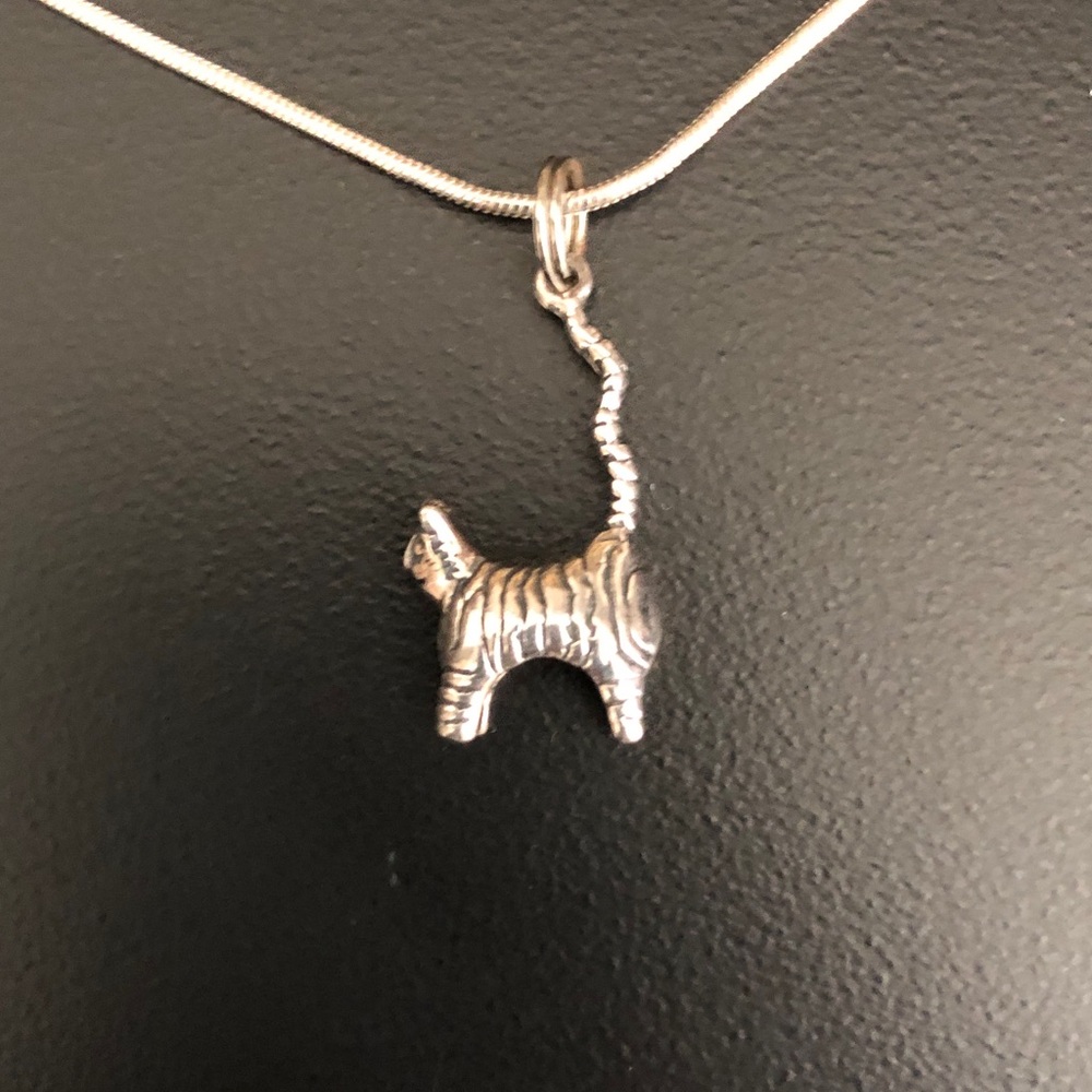 Estate Sterling Silver Necklace with Vintage Cat Pendant
